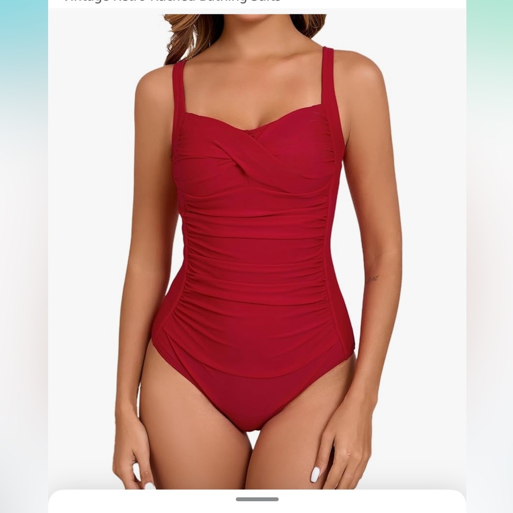 Women's Red Ruched One-Piece Swimsuit
